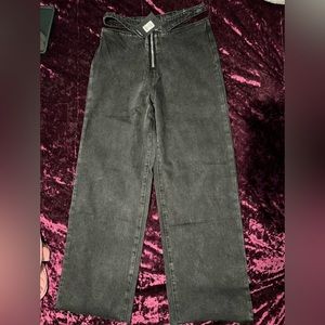 Caught your attention Cut out wide leg jeans-black